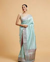 Powder Blue Floral Buta Patterned Saree with Paisley Border